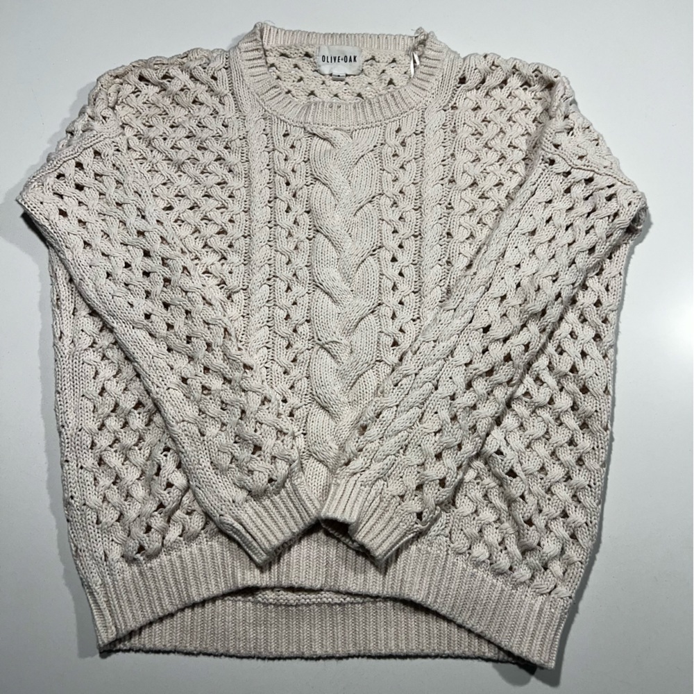 Cream olive & oak open knit sweater